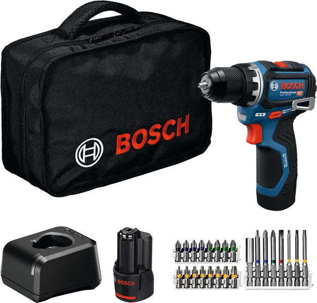Bosch GSR 12V-32 akku-boremaskinesæt med tilbehør.